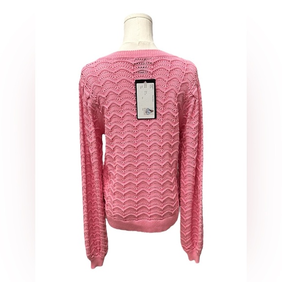 ELENA WANG Spring 2025 Collection Pink Knit Sweater All Season Size Sm $110 NWT - Picture 5 of 10